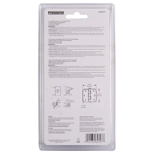 Prosource Door Hinge, Stainless Steel, Stainless Steel, Loose Pin, 180 deg Range of Motion - 20338SS-35RC-DB-P