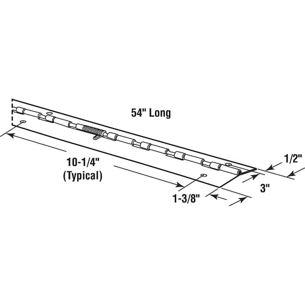 Prime-Line Piano Hinge, 3 in. x 54 in., Stainless Steel, LH/In-RH/Out, Spring-Loaded (Single Pack) - 658-4049