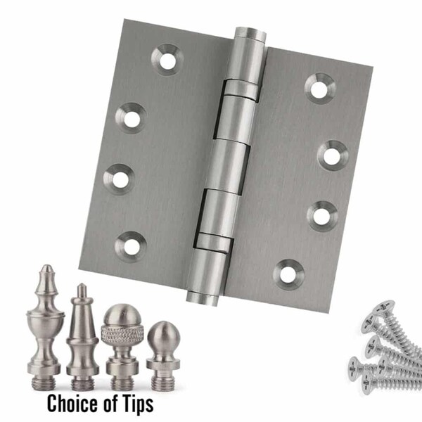 Embassy 4-1/2 x 4-1/2 Solid Brass Ball Bearing Hinge, Satin Nickel Finish Steeple Tips - 4545BBUS15S-1