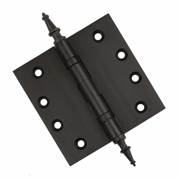 Embassy 4-1/2 x 4-1/2 Solid Brass Ball Bearing Hinge, Oil Rubbed Bronze Finish Steeple Tips - 4545BBUS10BS-1