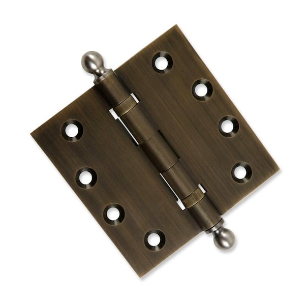 Embassy 4 x 4 Solid Brass Ball Bearing Hinge, Antique Brass Finish Ball Tips - 4040BBUS5B-1