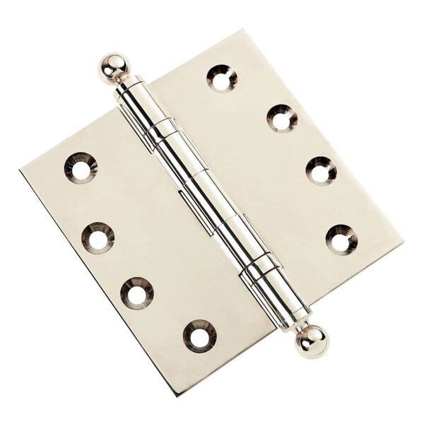 Embassy 4-1/2 x 4-1/2 Solid Brass Ball Bearing Hinge, Polished Nickel Finish Ball Tips - 4545BBUS14B-1