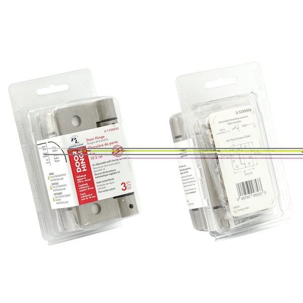 Prime-Line Door Hinge Commercial UL Adjust Self-Close, 4 in. w/ Square & 5/8 in. Corners, Satin Nickel 3PK - U 1159353