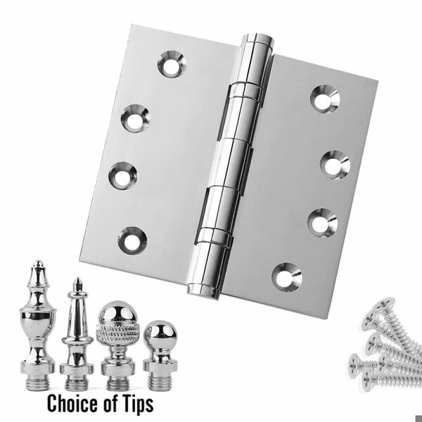 Embassy 4-1/2 x 4-1/2 Solid Brass Ball Bearing Hinge, Polished Chrome Finish with Flat Tips - 4545BBUS26F-1
