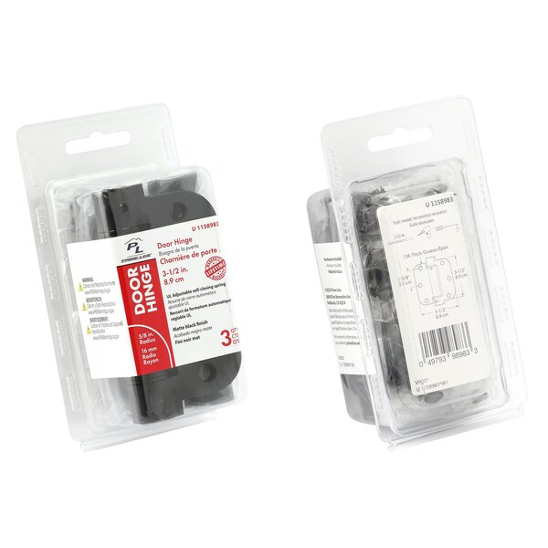 Prime-Line Door Hinge Commercial UL Adjust Self-Close, 3-1/2 in. with 5/8 in. Corners, Matte Black 3 Pack - U 1158983