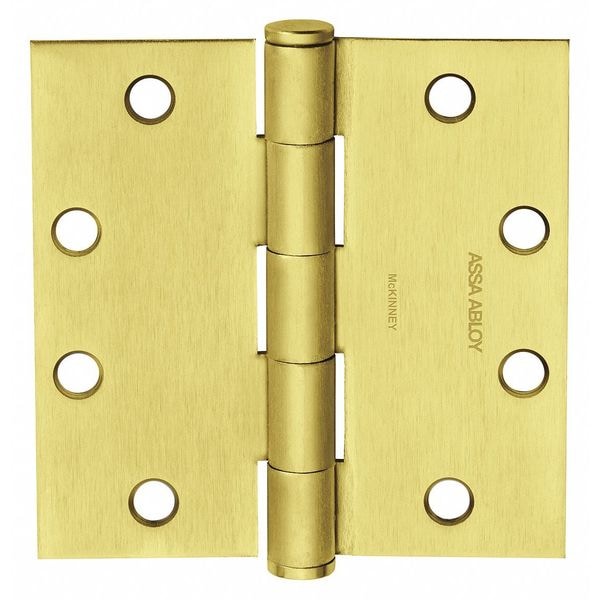 Mckinney Butt Hinge, Steel, Flush Mounting, 1 7/16 in Leaf W x 3 1/2 in Leaf H, Satin Brass - 55337