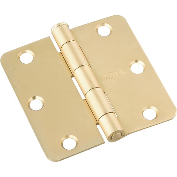 National 3 In. x 1/4 In. Radius Satin Brass Door Hinge - N830229