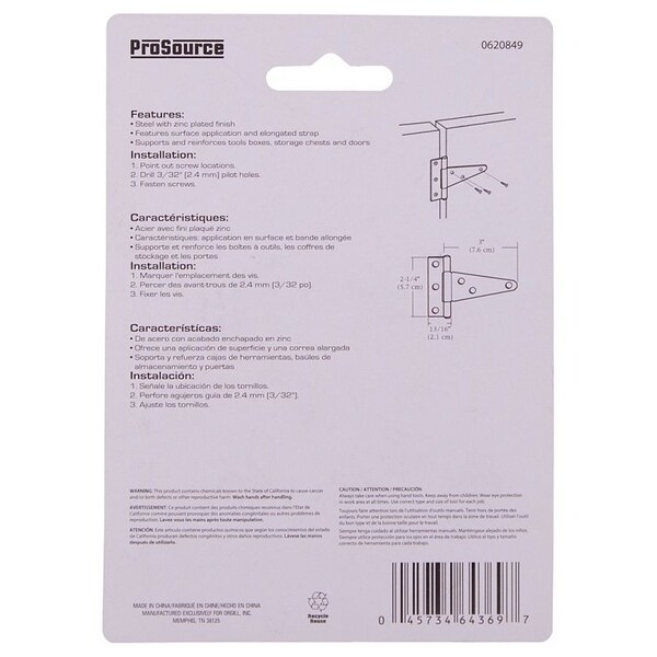 Prosource T-Hinge, Steel, Zinc, Fixed Pin, 180 deg Range of Motion, 26 Pair lb - LTH-Z03-C2PS