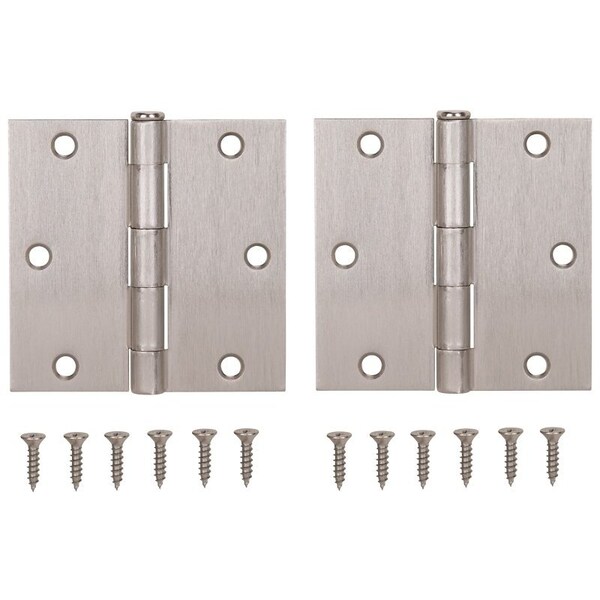 Prosource Square Corner Door Hinge, Steel, Satin Nickel, Loose Pin, 180 deg Range of Motion - BH-202SN-PS