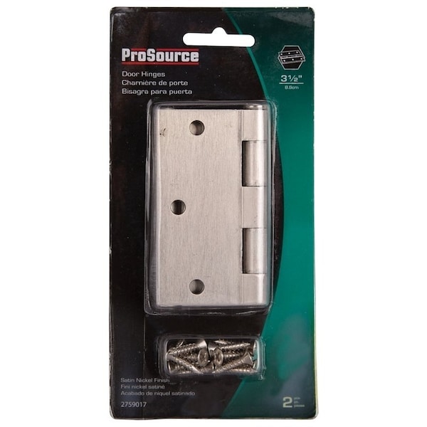 Prosource Square Corner Door Hinge, Steel, Satin Nickel, Loose Pin, 180 deg Range of Motion - BH-202SN-PS