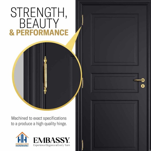 Embassy 3-1/2 x 3-1/2 Solid Brass Ball Bearing Hinge, Polished Brass Finish with Flat Tips - 3535BBUS3F-1
