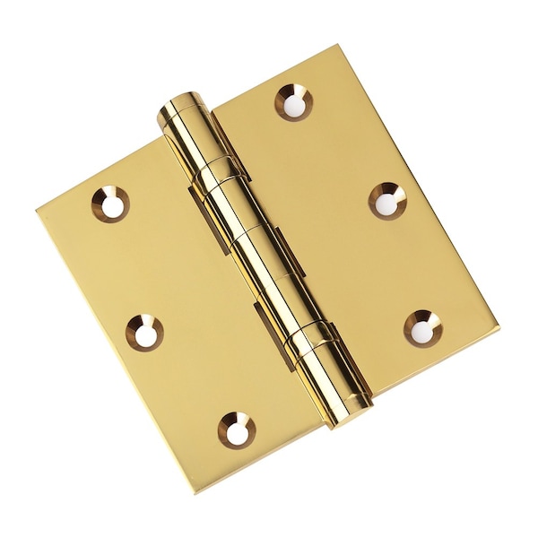 Embassy 3-1/2 x 3-1/2 Solid Brass Ball Bearing Hinge, Polished Brass Finish with Flat Tips - 3535BBUS3F-1