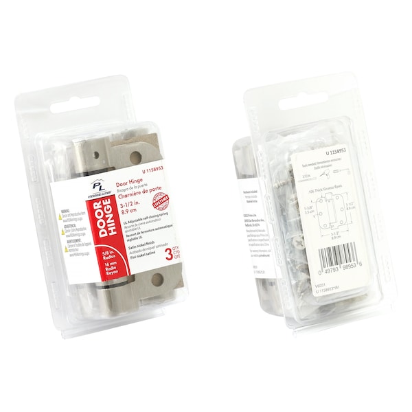 Prime-Line Door Hinge Commercial UL Adjust Self-Close, 3-1/2 in. with 5/8 in. Corners, Satin Nickel 3 Pack - U 1158953