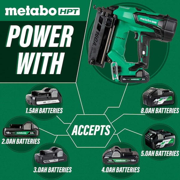 Metabo Hpt 18V Cordless 16-Gauge Finish Nailer 1 x 2.0Ah - NT1865DMSTM