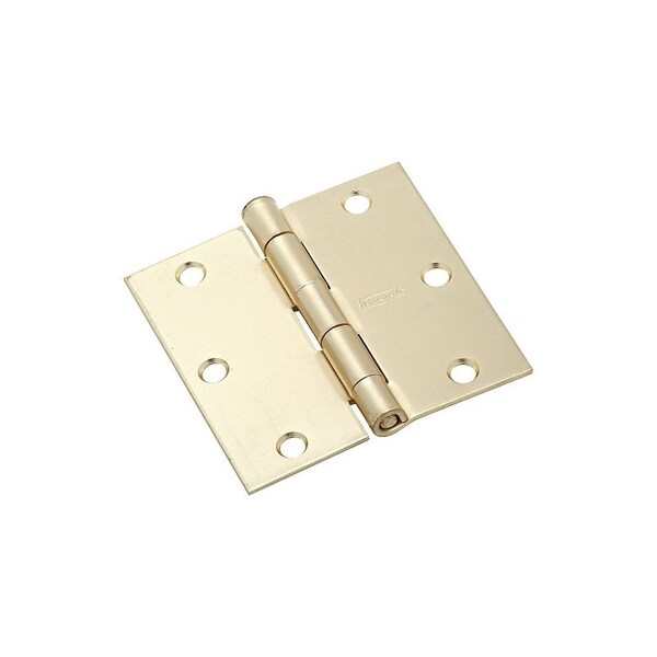 National Hardware Square Corner Door Hinge, 3-1/2 in H Frame Leaf, Steel, Satin Brass, Full-Mortise Mounting - N830-332