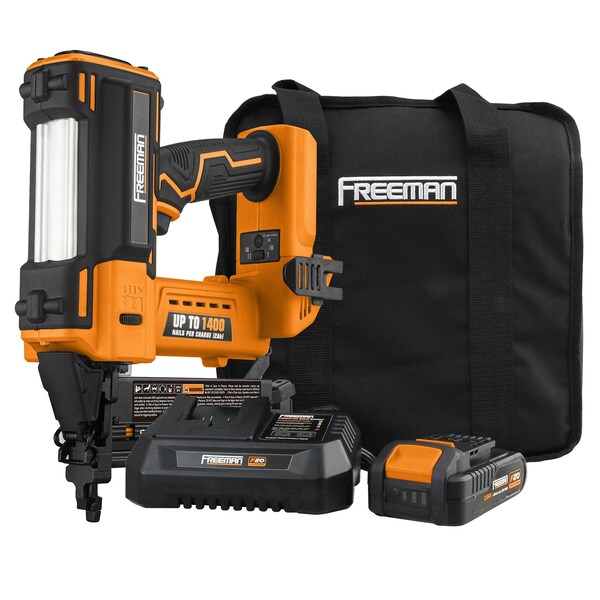 Freeman 20V Cordless 18G 2-In-1 Brad Nailer & Narrow Crown Stapler, Fasteners & Tool Bag - PE20V2118G2