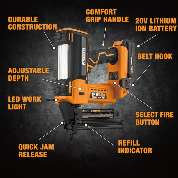 Freeman 20V Cordless 18G 2-In-1 Brad Nailer & Narrow Crown Stapler, Fasteners & Tool Bag - PE20V2118G2