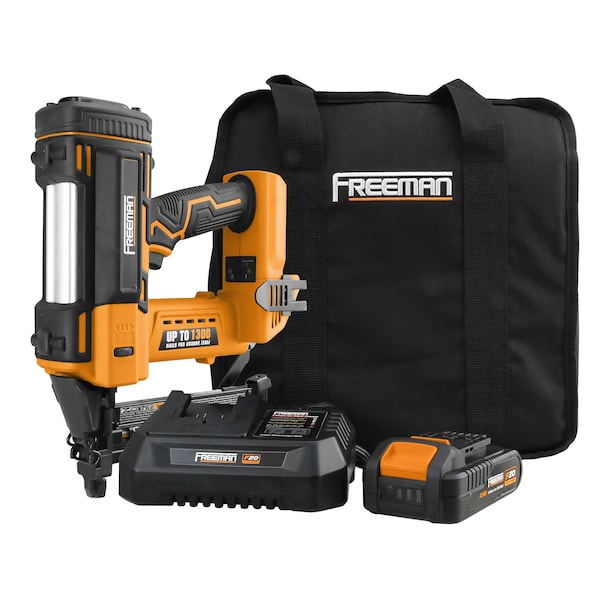 Freeman 20V Cordless 18G 1-5/8in Narrow Crown Stapler, Fasteners & Bag - PE20V9040