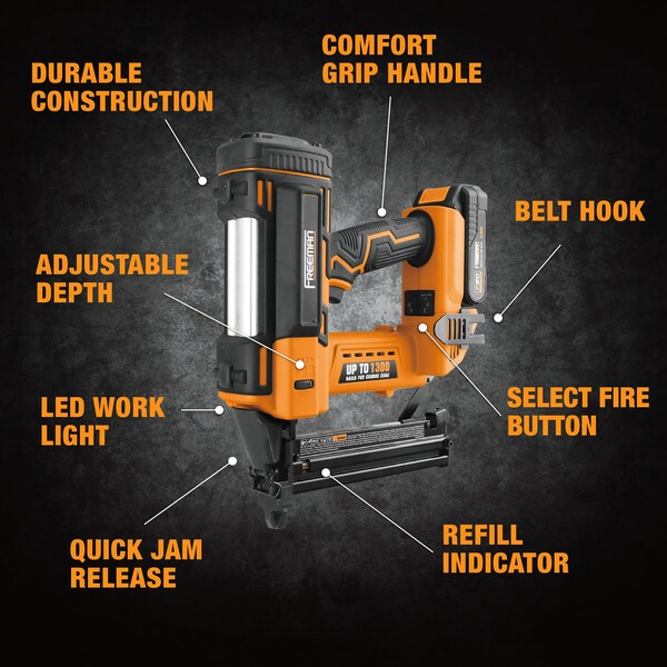 Freeman 20V Cordless 18G 1-5/8in Narrow Crown Stapler, Fasteners & Bag - PE20V9040
