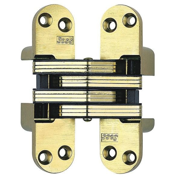Soss Concealed Hinge, Brass, Full Mortise Mounting, 1 1/8 in Leaf W x 4 5/8 in Leaf H, Satin Brass - 218US4