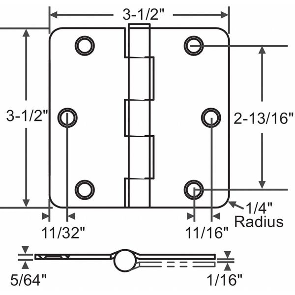 Zoro Select Door and Butt Hinge, Steel, Full Mortise Mounting, 3 1/2 in Leaf W x 3 1/2 in Leaf H, Satin Brass - 56-261SBRS