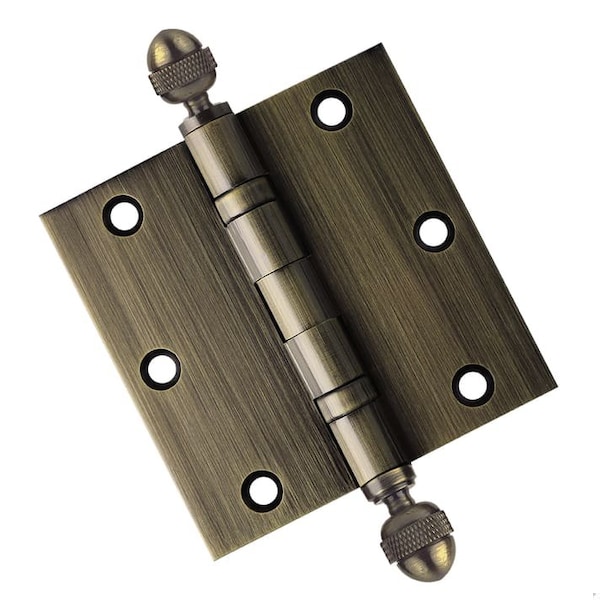 Embassy 3-1/2 x 3-1/2 Solid Brass Hinge, Antique Brass Finish with Acorn Tips - 3535BBUS5A-1
