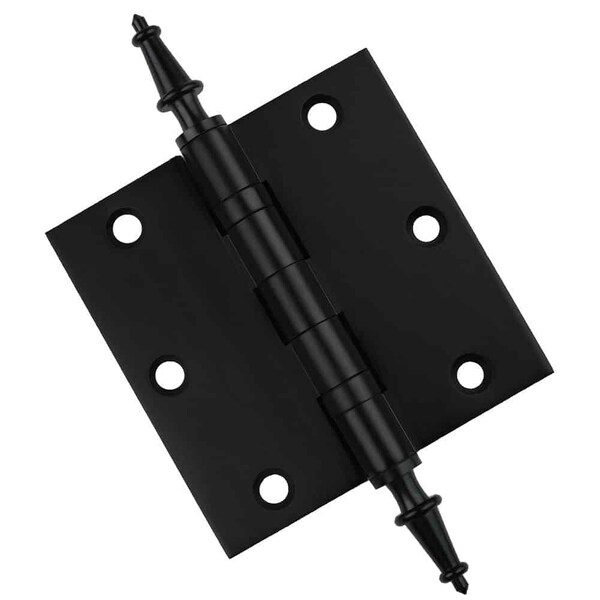 Embassy 3-1/2 x 3-1/2 Solid Brass Hinge, Flat Black Finish with Steeple Tips - 3535BBUS19S-1