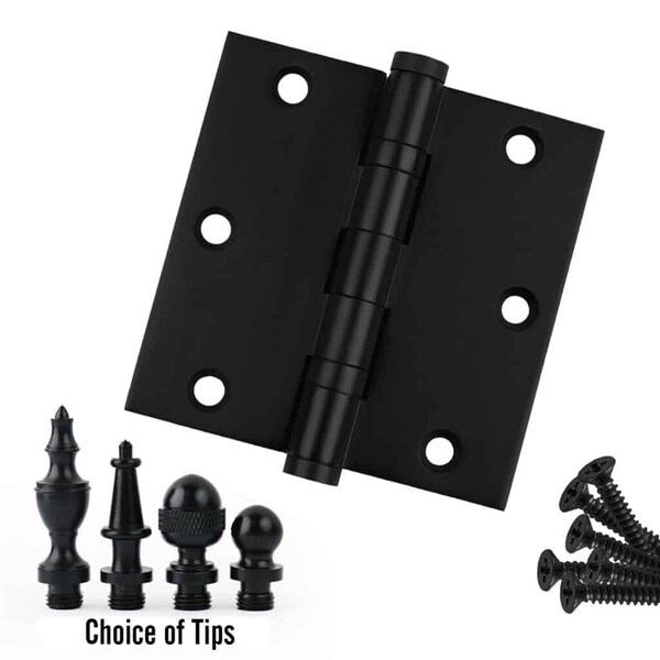 Embassy 3-1/2 x 3-1/2 Solid Brass Hinge, Flat Black Finish with Steeple Tips - 3535BBUS19S-1