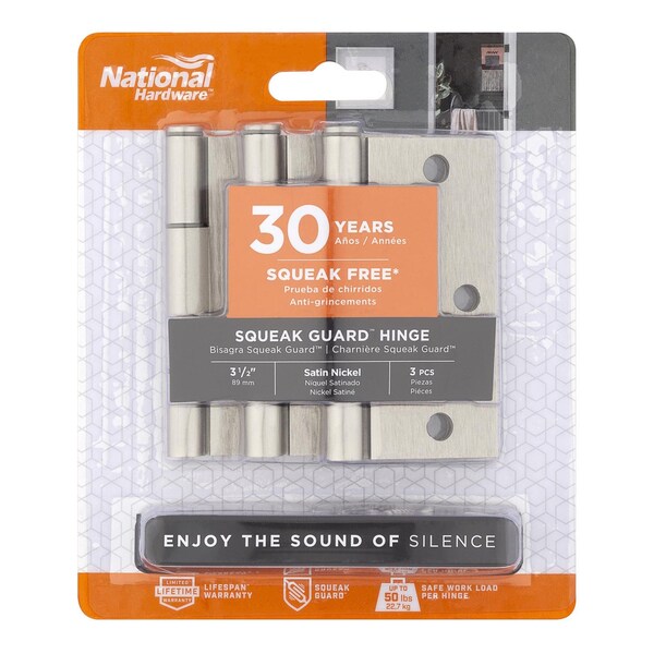 National Hardware National Hardware Squeak Guard 3.5 in. L Satin Nickel Door Hinge 3 pk - N830-448