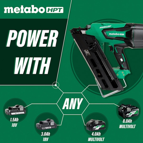 Metabo Hpt 18V Cordless Brushless Li-Ion Paper Collated  Framing Nailer Bare - NR1890DCSQ7M