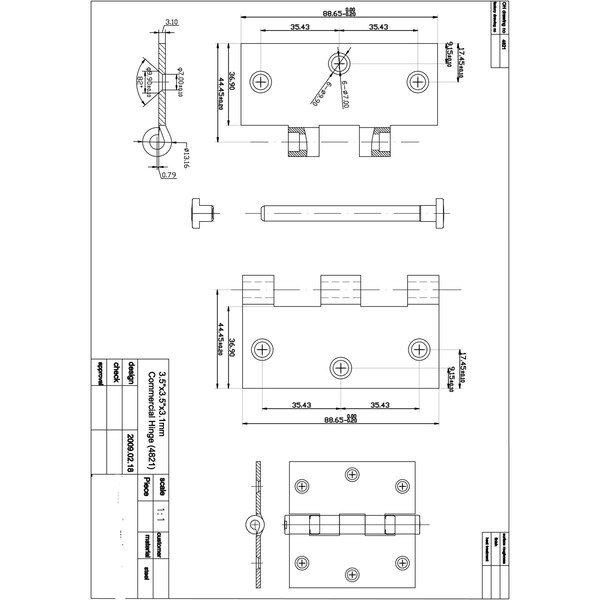 Richelieu 2Pack 3 12inch 89 mm Full Mortise Ball Bearing Butt Hinge, Black - 4821FBB