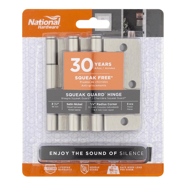 National Hardware National Hardware Squeak Guard 3.5 in. L Satin Nickel Door Hinge 3 pk - N830-449