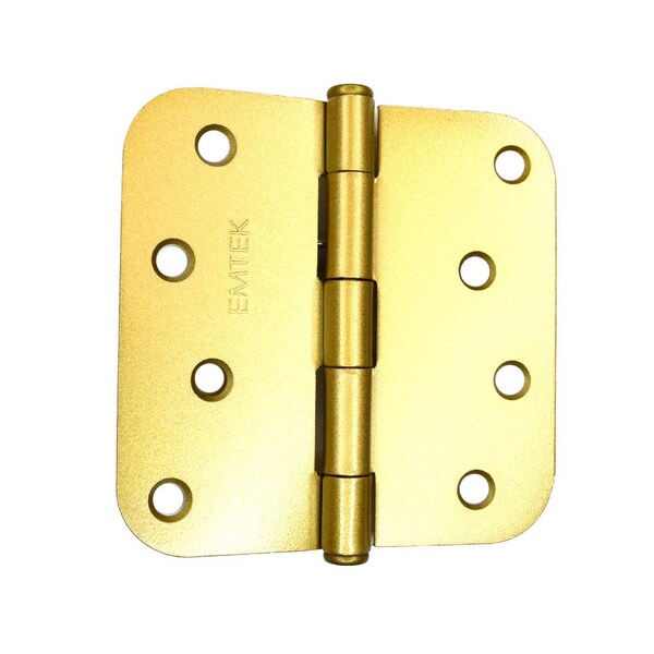 Emtek Pair of 4 in x 4 in 5/8 in Radius Steel Residential Duty Hinges Satin Brass Finish - 91034US4