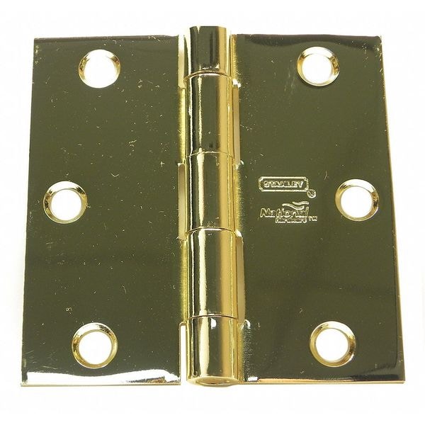 Best Door and Butt Hinge, Steel, Full Mortise Mounting, 1 1/4 in Leaf W x 3 in Leaf H, Bright Brass - F179 3X3 DOOR HINGE 3  STL