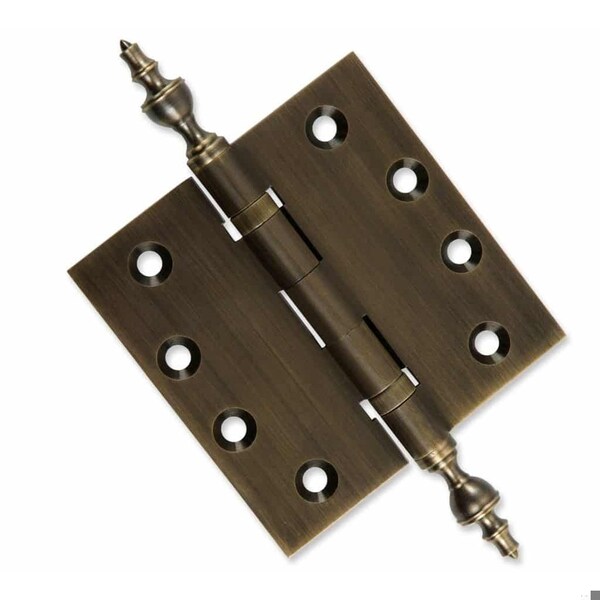 Embassy 4 x 4 Solid Brass Ball Bearing Hinge, Antique Brass Finish Urn Tips - 4040BBUS5U-1