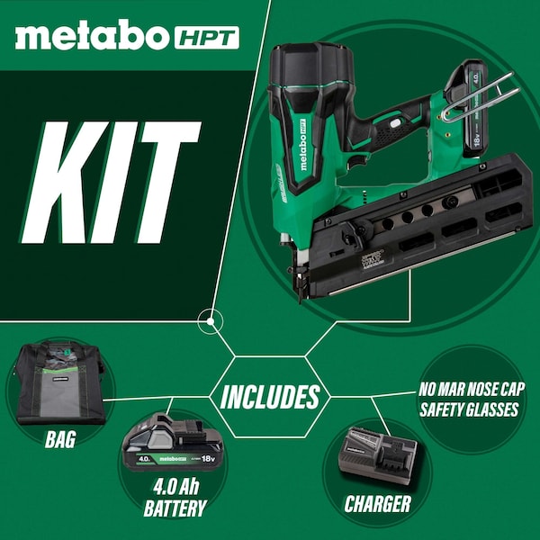 Metabo Hpt 18V MV Cordless 21 Degree 3-1/2in Plastic Strip Framing Nailer w/Round Head 1 x 4.0Ah - NR1890DRSTM