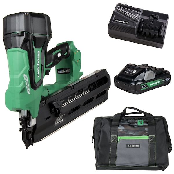 Metabo Hpt 18V MV Cordless 21 Degree 3-1/2in Plastic Strip Framing Nailer w/Round Head 1 x 4.0Ah - NR1890DRSTM