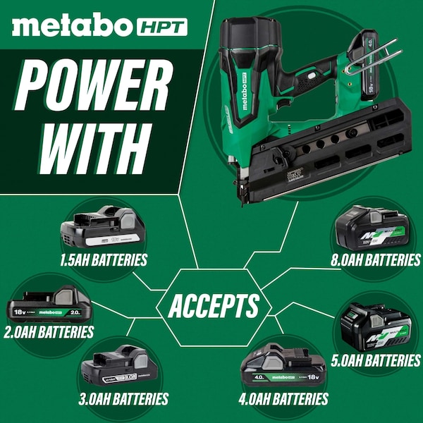 Metabo Hpt 18V MV Cordless 21 Degree 3-1/2in Plastic Strip Framing Nailer w/Round Head 1 x 4.0Ah - NR1890DRSTM