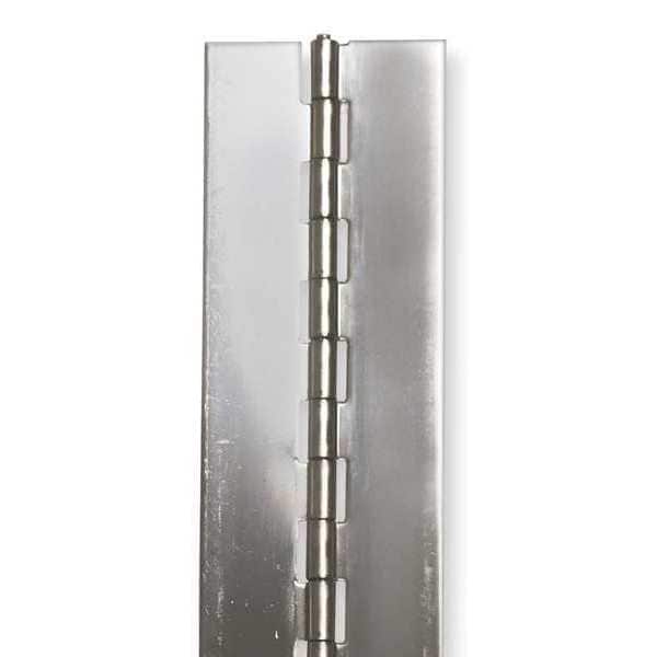 Zoro Select Piano Hinge, Stainless Steel, Full Surface Mounting, 1 in Leaf W x 48 in Leaf H, Dull Aluminum - 1JEV9