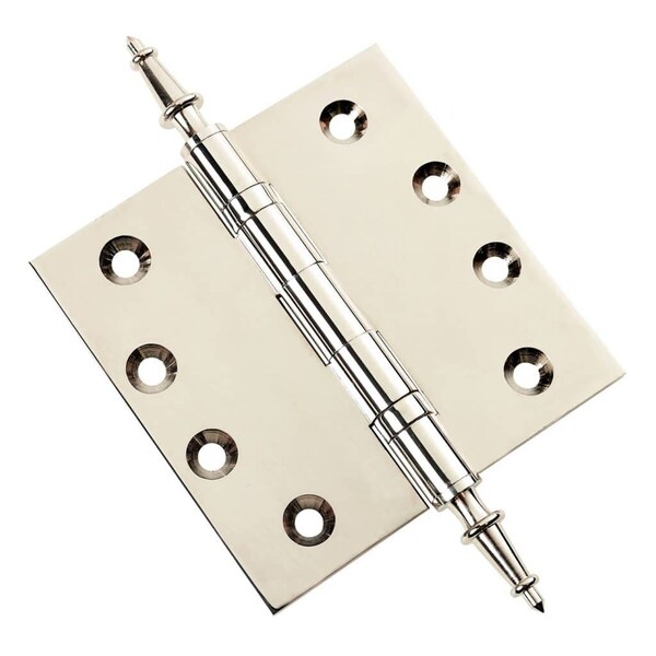 Embassy 4-1/2 x 4-1/2 Solid Brass Ball Bearing Hinge, Polished Nickel Finish Steeple Tips - 4545BBUS14S-1