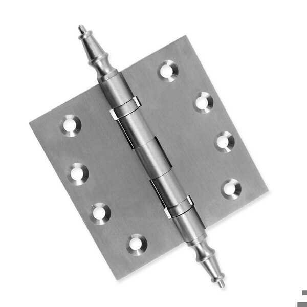Embassy 4 x 4 Solid Brass Ball Bearing Hinge, Satin Nickel Finish Steeple Tips - 4040BBUS15S-1