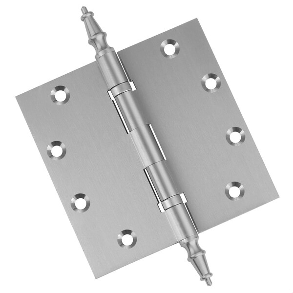 Embassy 5 x 5 Solid Brass Ball Bearing Hinge, Satin Nickel Finish Steeple Tips - 5050BBUS15S-1