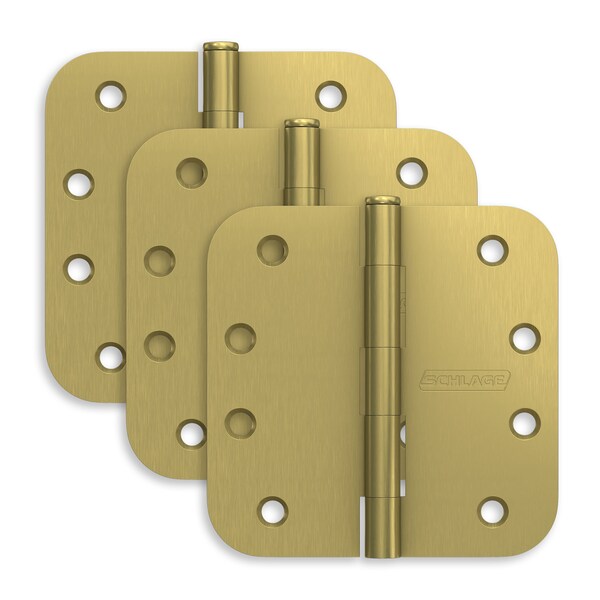 Schlage Residential Pack of 3 4in x 4in 5/8in Radius Corner Hinges Satin Brass Finish, 3PK - S3P1021FRP608