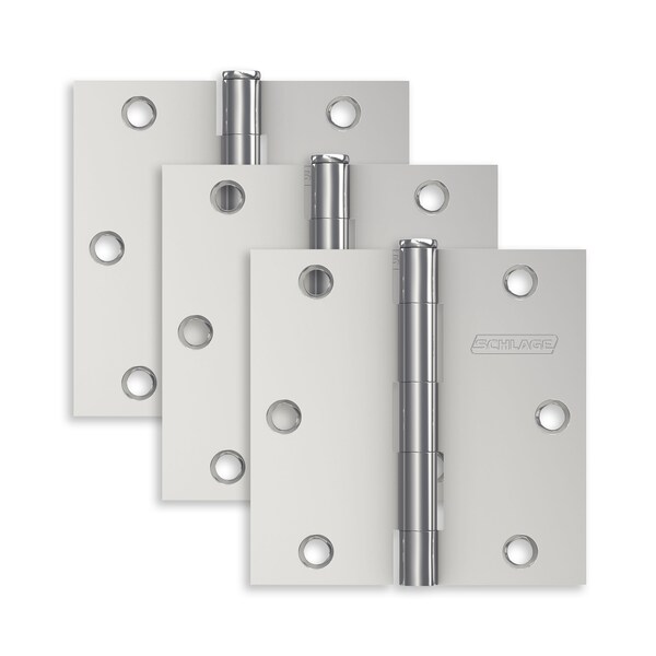 Schlage Residential Pack of 3 3-1/2in x 3-1/2in Square Corner Hinges Bright Chrome Finish, 3PK - S3P1010FRP625