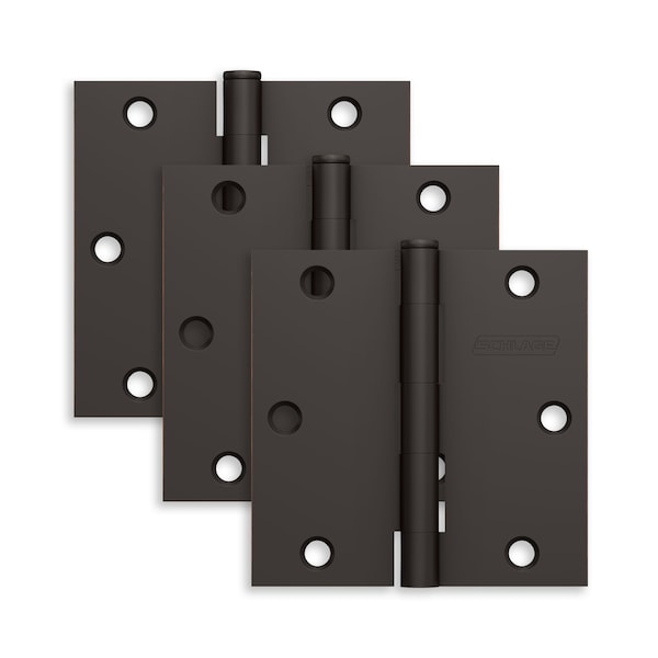 Schlage Residential Pack of 3 3-1/2in x 3-1/2in Square Corner Hinges Aged Bronze Finish, 3PK - S3P1010FRP716