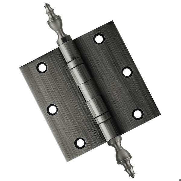 Embassy 3-1/2 x 3-1/2 Solid Brass Hinge, Pewter Finish with Urn Tips - 3535BBUS17AU-1