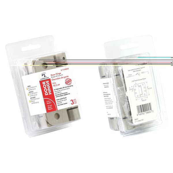 Prime-Line Door Hinge Commercial UL Adjust Self-Close, 4 in. w/ Square & 5/8 in. Corners, Satin Nickel 3PK - U 1159053