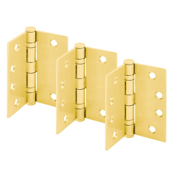 Prime-Line Door Hinge Commercial Smooth Pivot, 4 in. x 4 in. with Square Corners, Satin Brass 3 Pack - U 1156363