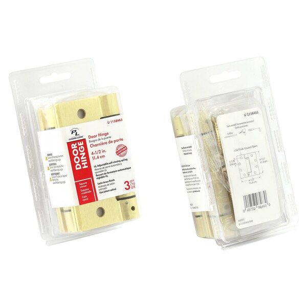 Prime-Line Door Hinge Commercial UL Adjust Self-Close, 4-1/2 in. with Sq. Corners, Satin Brass 3 Pack - U 1158463
