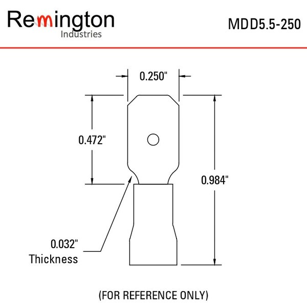 Remington Industries Quick Connect Terminals, Male, PVC Insulated, 10-12 AWG Wire, Yellow, 100 Pcs - MDD5.5-250-100